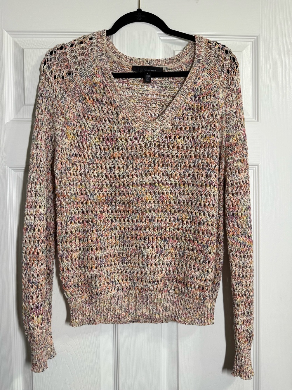 White House Black Market Multicolor Open-Knit V-Neck Women's Sweater